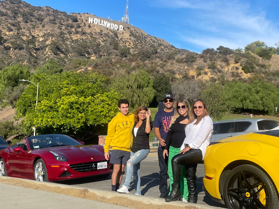 Family hollywood sign red and yellow ferrari tour los angeles