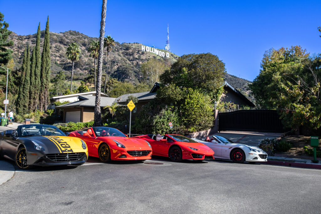 IRLS Fleet Front Ferrari Lamborghini Hollywood Sign