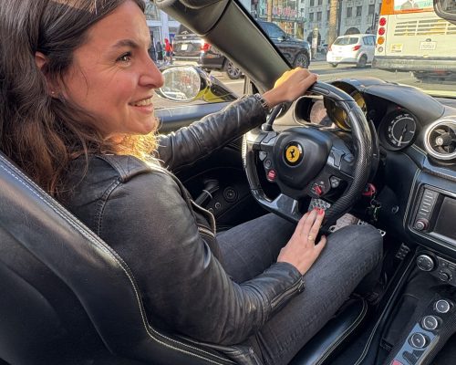 Woman yellow ferrari walk of fame Los Angeles Hollywood driving experience ride like a star