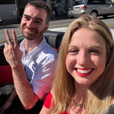 Couple exotic car driving experience los angeles hollywood tour ferrari white