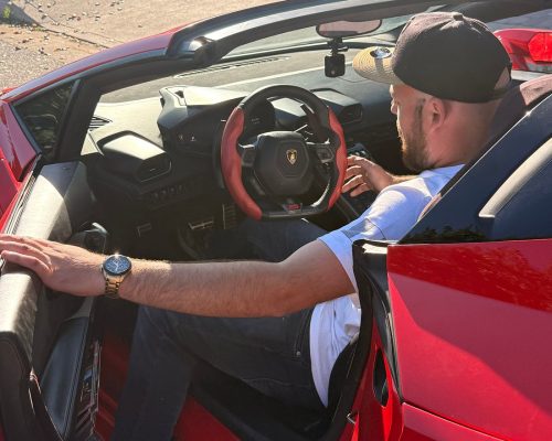 Man inside lamborghini Photoshoot shooting photo red driving experience los angeles hollywood ride like a star