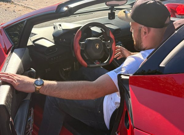 Man inside lamborghini Photoshoot shooting photo red driving experience los angeles hollywood ride like a star