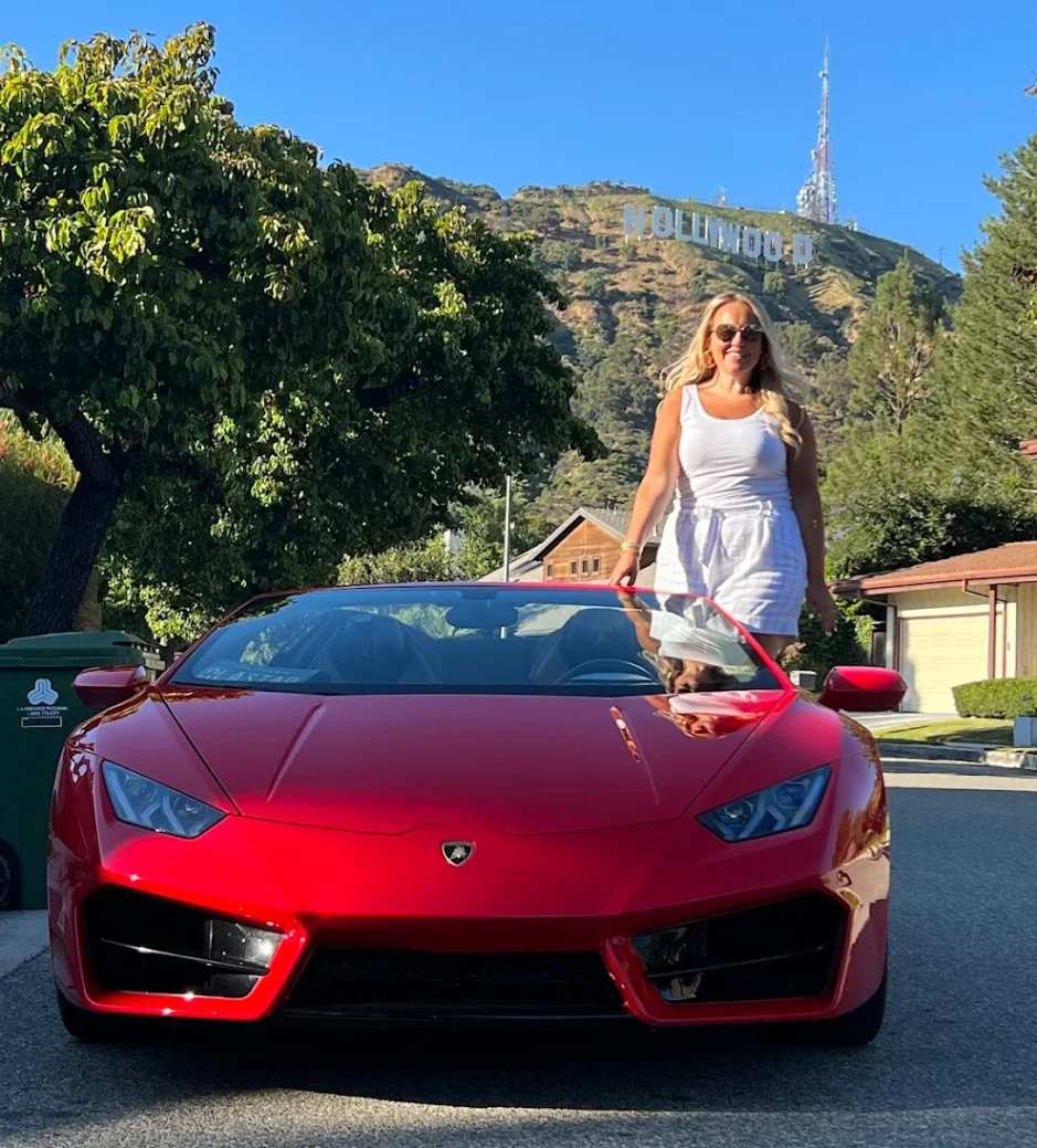 hollywood sign red lamborghini convertible la