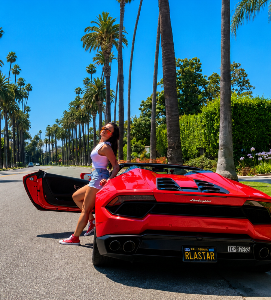 palm trees stop lamborghini ride