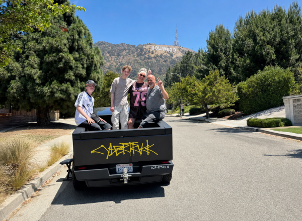 things to do with kids in los angeles cybertruck hollywood sign family